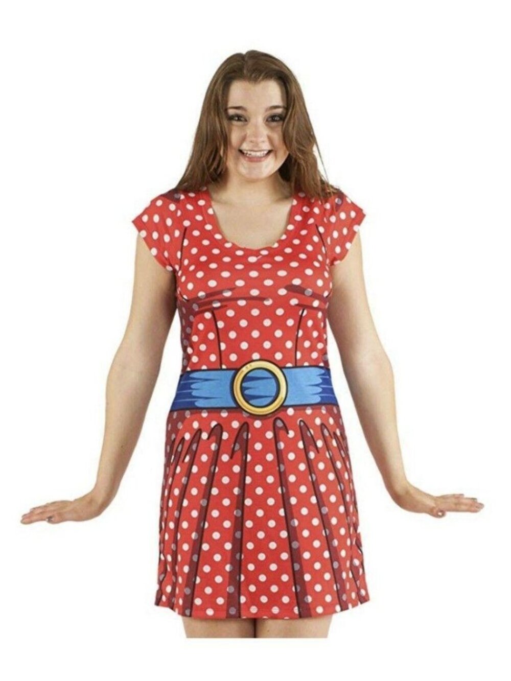 Faux Real Women's Red Cartoon Polka Dot Dress Halloween Costume Minnie Large
